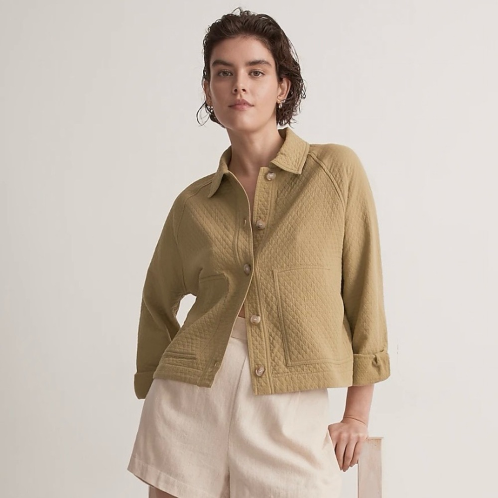Madewell Quilted Crop Shirt Jacket Olive XS